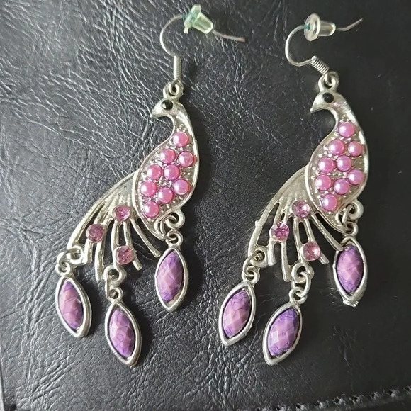 2-Pair Elegant Bohemian Waterdrop Dangle Earrings - Peacock and Tassels - Picture 4 of 5